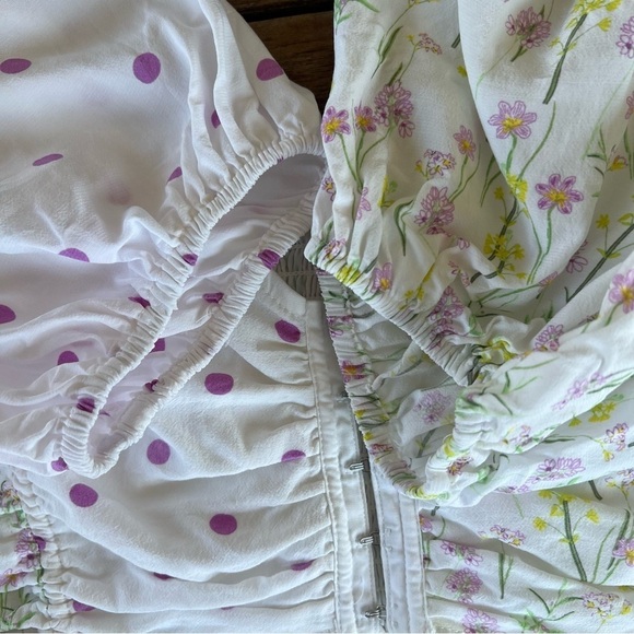 For Love & Lemons Strudel Floral Blouse Puff Sleeve Polka Dot Cropped Smocked LG - Picture 9 of 13